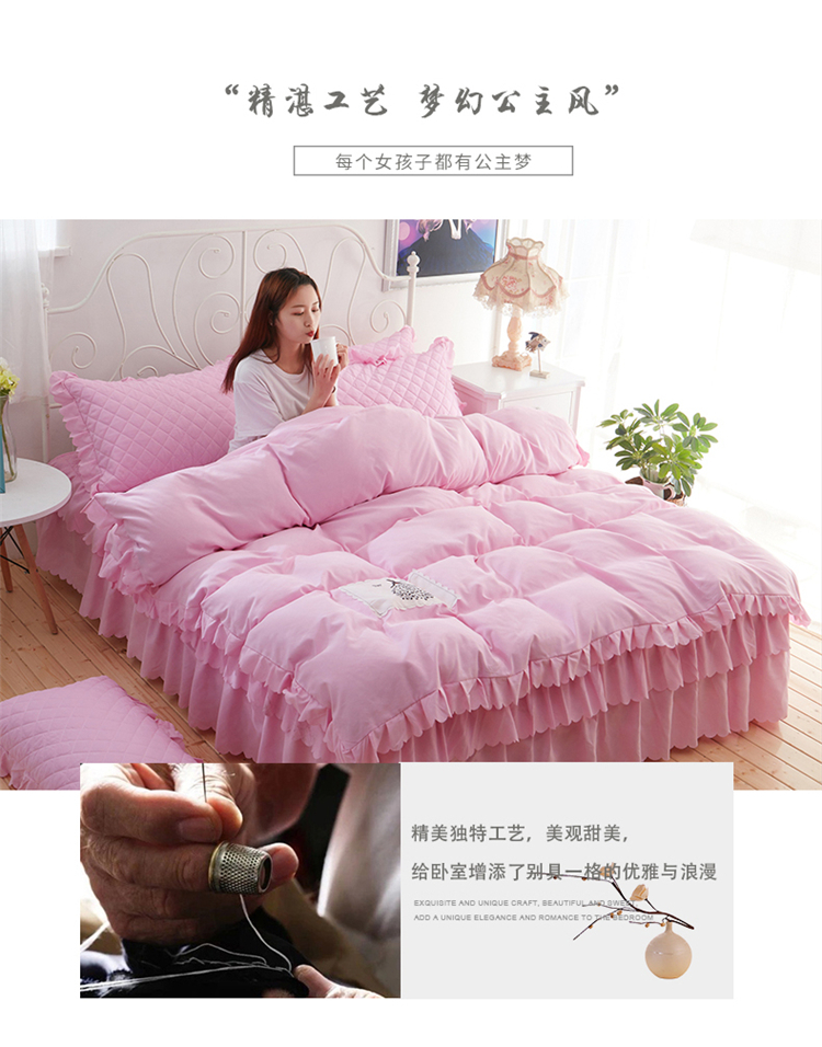 Tinh khiết ren Hàn Quốc dày giường bedspread bông váy một gia đình bốn cộng với bốn bộ chăn bao gồm giường bìa công chúa gió - Bộ đồ giường bốn mảnh giá chăn ga gối đệm