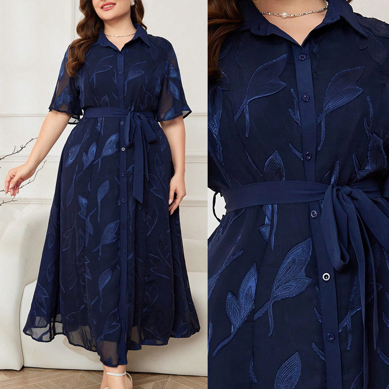Plus Size Summer Women Fashion Dress Plus Size Women's Lace-Up French Dress