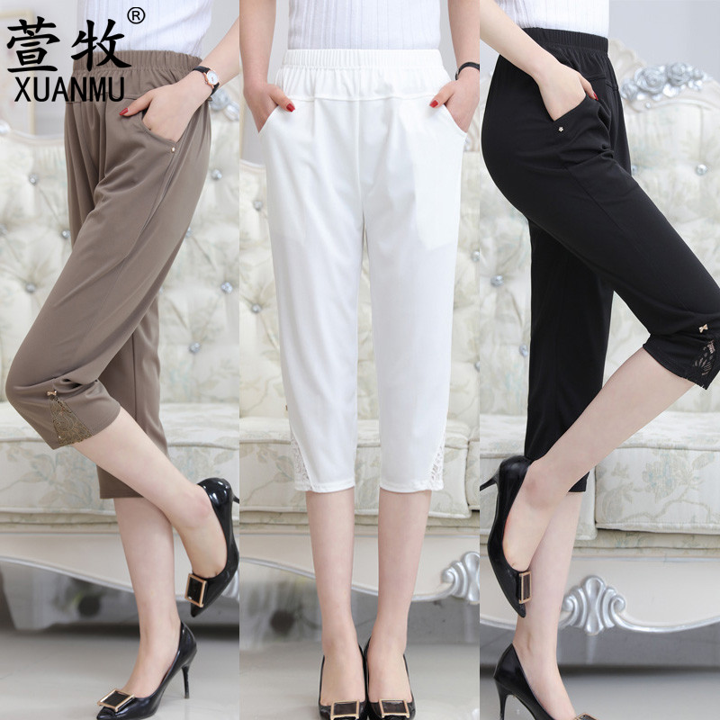 Middle-aged women in summer trousers in summer pants middle-aged mom summer dress female loosened waist elasticity old lady pants