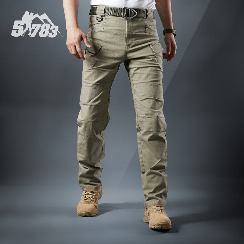 51783 Baggette sashimi Pants Pure Cotton Elastic Casual Pants Men Small Feet Straight Barrel Tactical Multi-Pocket Long Pants