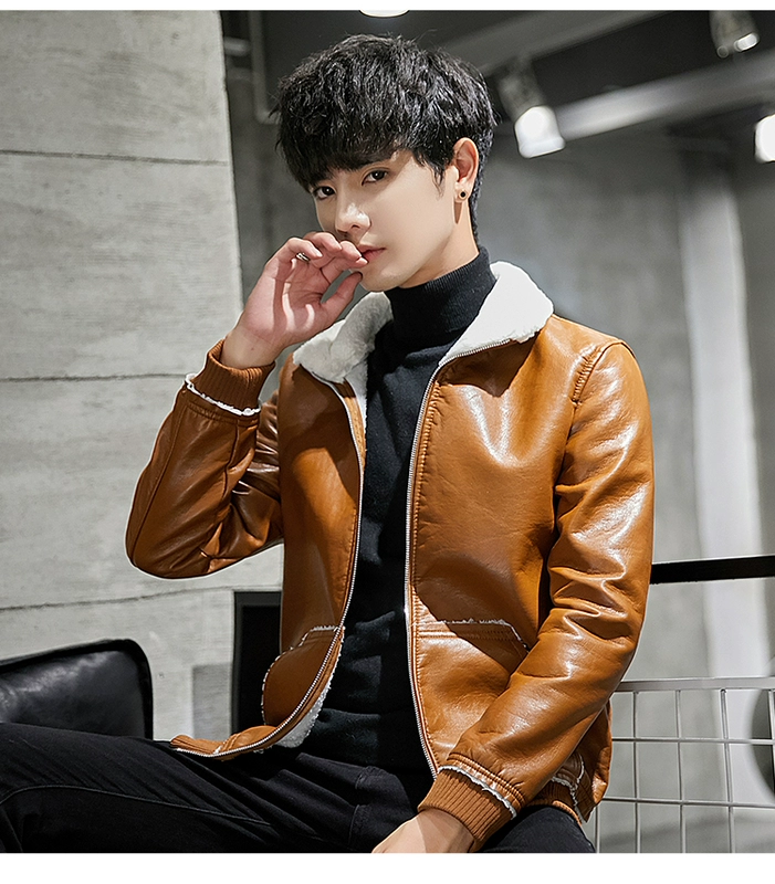 Playboy VIP 2018 thu đông nam áo khoác da dày Áo khoác da PU áo khoác nam xe máy thủy triều áo jacket nam