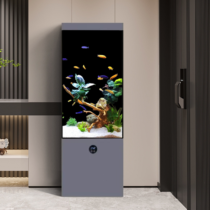 2026 New Vertical Fish Tank, No Need to Change Water, Living Room Floor-Standing Aquarium, Ultra-Clear Glass Bottom Filter with Cabinet