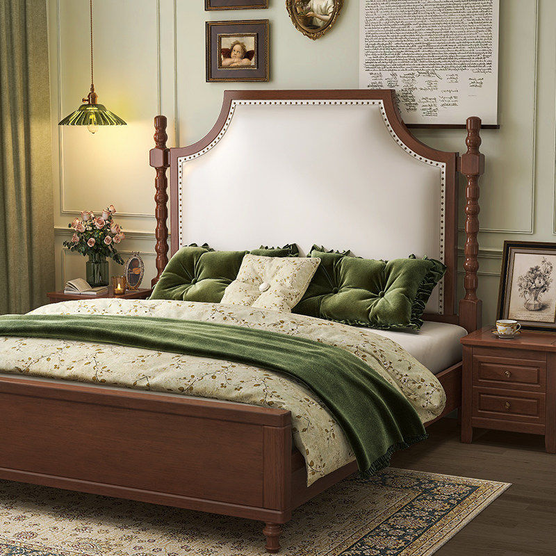 American-Style Solid Wood Bed 1.5m Modern Minimalist Double Bed for Home Use New French-Style Vintage Wedding Bed European-Style Princess Bed American-Style Solid Wood Bed 1.5m Modern Minimalist Double Bed for Home Use New French-Style Vintage Wedding Bed European-Style Princess Bed