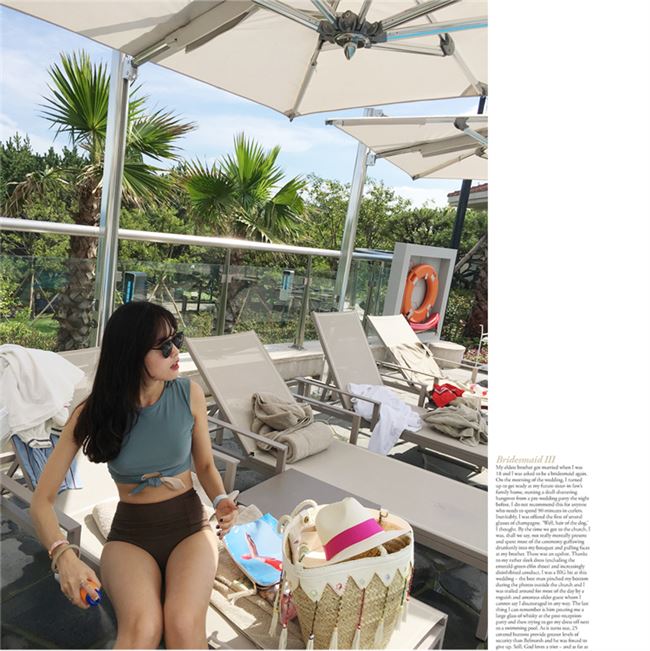 Quần bơi nữ xẻ eo cao tươi tam giác bikini che bụng thon gọn ngực nhỏ tụ tập áo tắm kỳ nghỉ Hàn Quốc - Bikinis đồ bơi cho người béo bụng