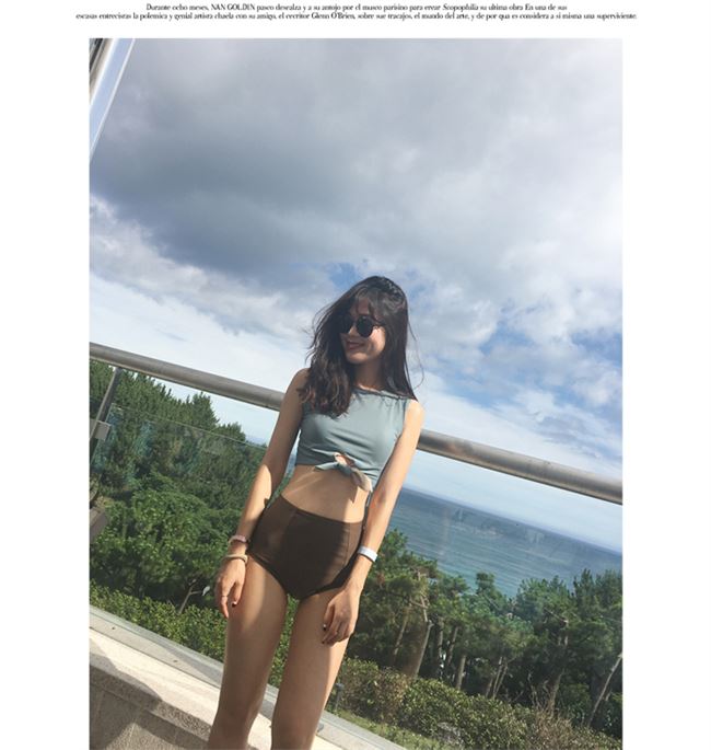 Quần bơi nữ xẻ eo cao tươi tam giác bikini che bụng thon gọn ngực nhỏ tụ tập áo tắm kỳ nghỉ Hàn Quốc - Bikinis đồ bơi cho người béo bụng