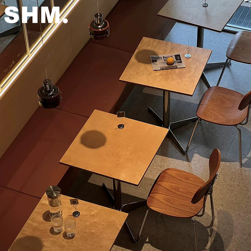 Medieval-Style Cafe Ocean-Themed Table and Chair Set, Milk Tea and Dessert Shop, Korean Restaurant, Solid Wood Small Square Table for Commercial Use