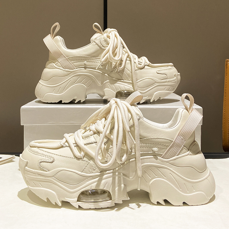 Song Yi's Same Style Dad Shoes for Women, New Spring/Summer Lightweight Soft-Soled Ultra-Light Genuine Leather Thick-Soled Height-Increasing Casual Shoes for Petite Individuals