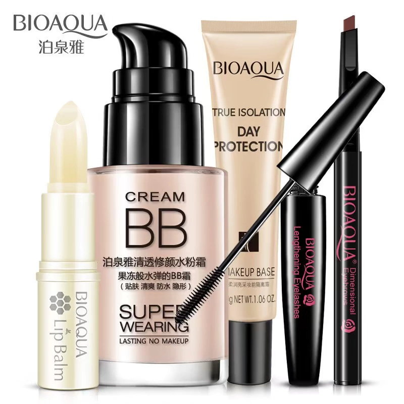 Poquanya trang điểm năm mảnh phù hợp với son môi bb cream trang điểm trước sữa primer kem mascara kẻ mắt người mới bắt đầu đầy đủ - Bộ trang điểm