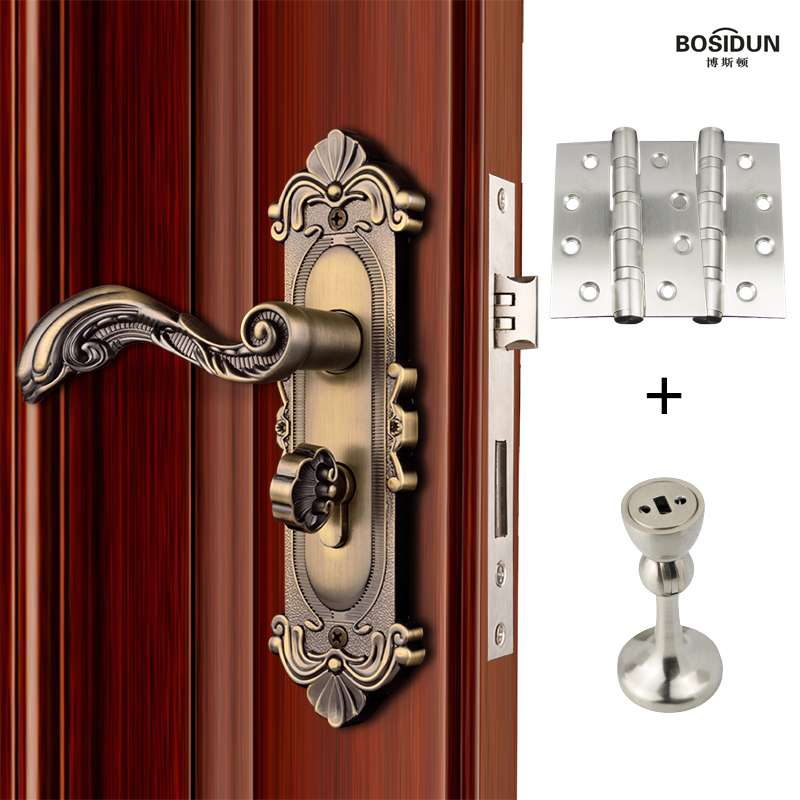 Door lock Indoor bedroom door lock American porcelain white powder room Solid wood door handle Household magnetic mute door lock