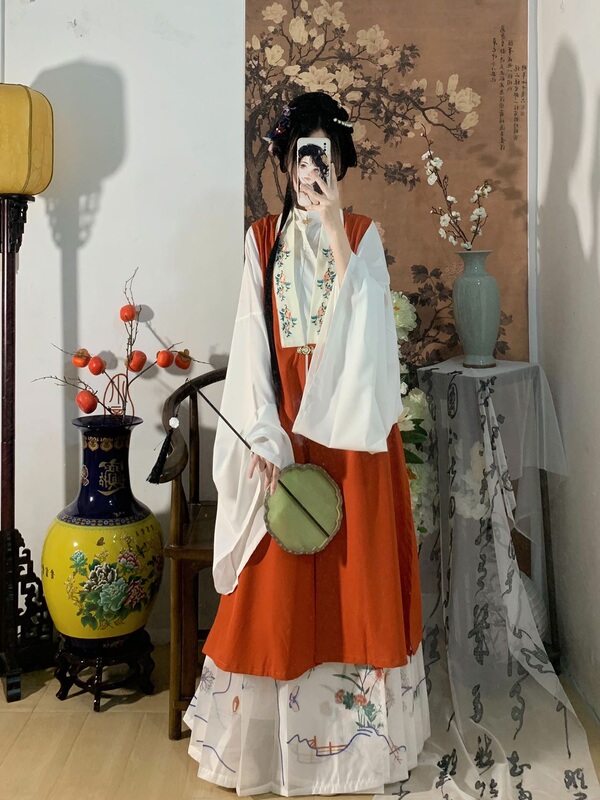 Qinghan Yixin Original Hanfu [Yunjuzhu] Ming-Style Stand-Up Collar Long Shirt with Arm Sleeves Mamian Skirt Daily Slimming Autumn/Winter Style