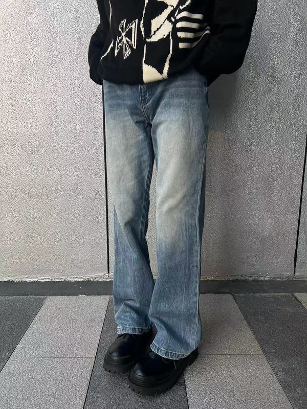 「Pokers」Ripple Blue Jeans! Must-Have Ripple Washed Patterned Bamboo Flared Jeans