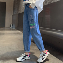 Girl Pants Spring Autumn with CUHK Scout Little Foot Jeans Spring New Korean Version Children Casual Harun Pants