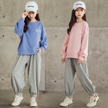 Girls sports suit autumn dress middle-aged girl foreign-style clothes 2021 New Korean childrens leisure two-piece set
