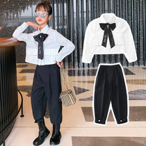 Girl autumn suit Net red middle child girl foreign shirt autumn dress thin childrens bloomers two-piece tide