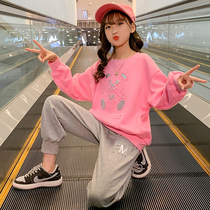 Girls Sports Set Spring and Autumn Mid-Big Girl Thin Autumn 2021 New Childrens Leisure Two-Piece Tide