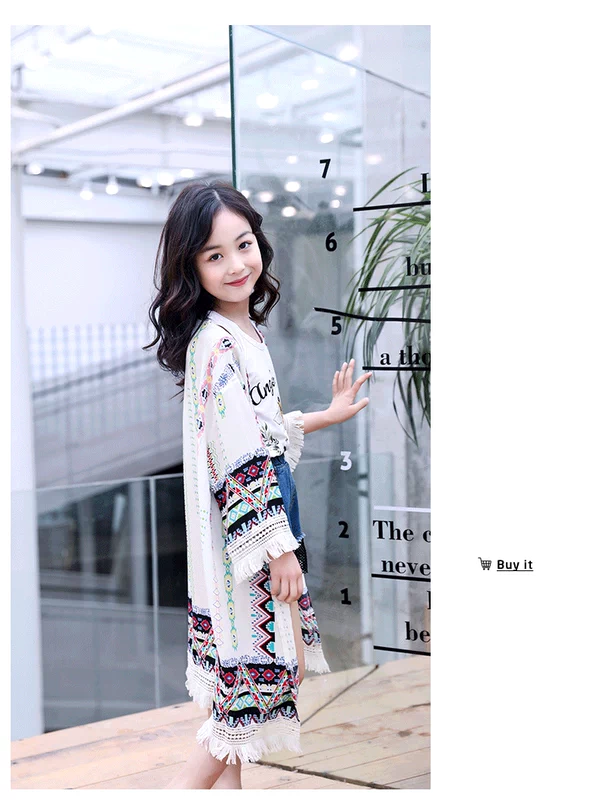 Cô gái mặc mùa hè trẻ em gió quốc gia phần dài quần áo chống nắng cậu bé lớn cô gái nước ngoài cotton lụa mỏng - Áo khoác áo dạ trẻ em nữ đẹp