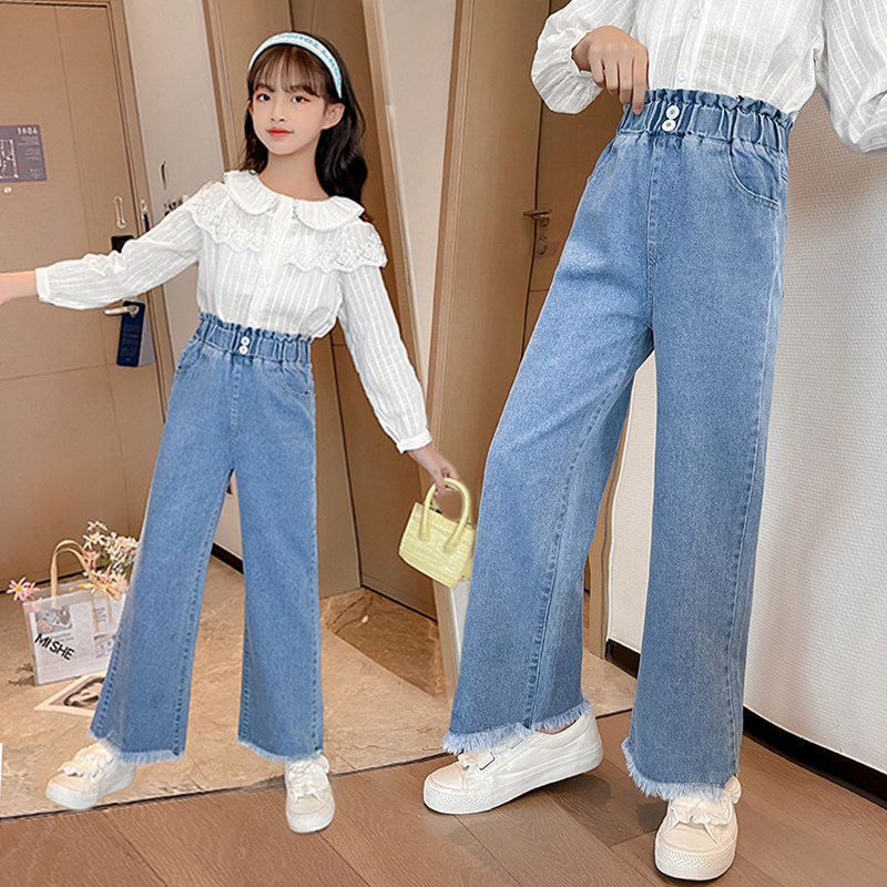 Girls wide-leg jeans spring and autumn trendy big boys girls wear casual straight-leg pants autumn children's long pants