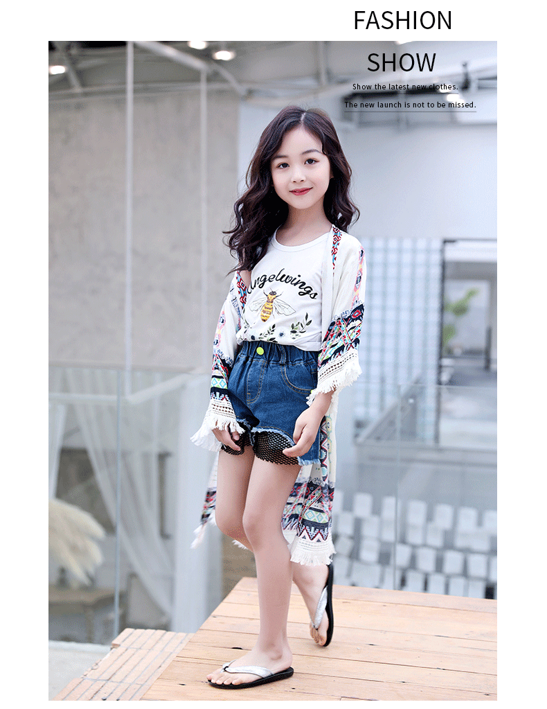 Cô gái mặc mùa hè trẻ em gió quốc gia phần dài quần áo chống nắng cậu bé lớn cô gái nước ngoài cotton lụa mỏng - Áo khoác ao khoac tre em