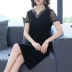Plus size phụ nữ mùa hè năm 2021 ren đen mới che bụng và váy cổ chữ v - váy đầm