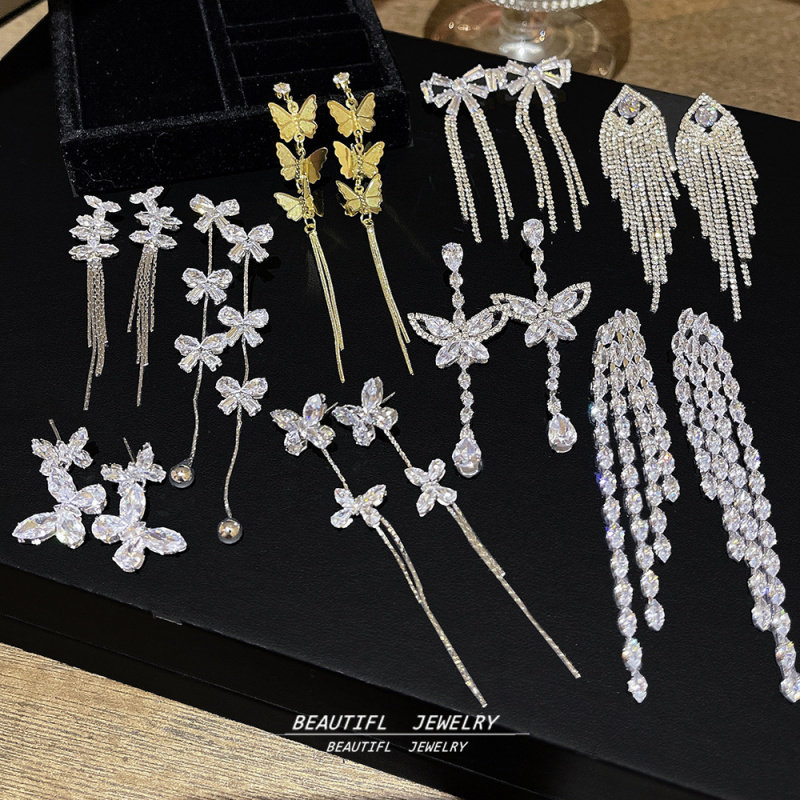 Серьги с кисточками из циркона с серебряной иглой S925, легкая роскошь, ощущение высокого класса, нишевый дизайн, серьги, новые атмосферные преувеличенные серьги