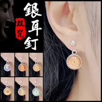 Leng Yan Mantra Wheel Sterling Silver S925 Earrings Nails Double Sided Hook Jewelry Jizo Extinction Dingye Six-Character Mantra Lotus Master Medicine Master