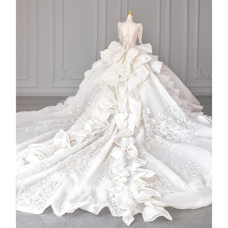 French retro wedding 2023 new bride heavy worker luxurious large trailer palace wind white high -end 2024 main yarn French retro wedding 2023 new bride heavy worker luxurious large trailer palace wind white high -end 2024 main yarn