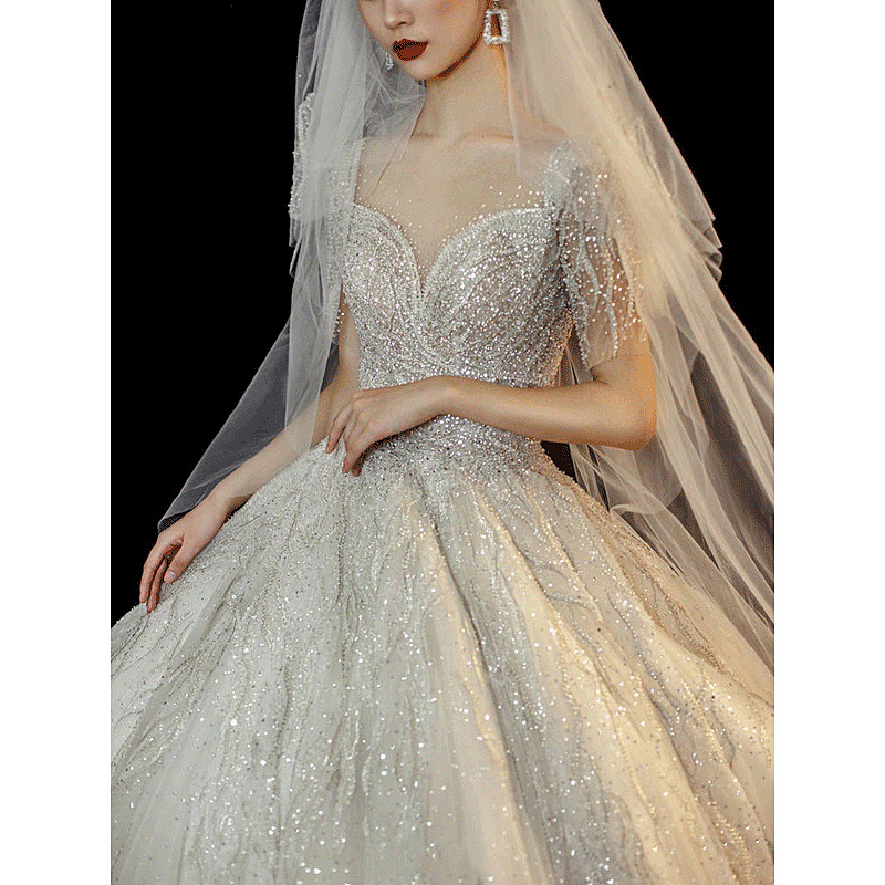 Main wedding dress 2021 new brides wedding senior texture temperament big trailing heavy work extravagant dream 2022 main yarn