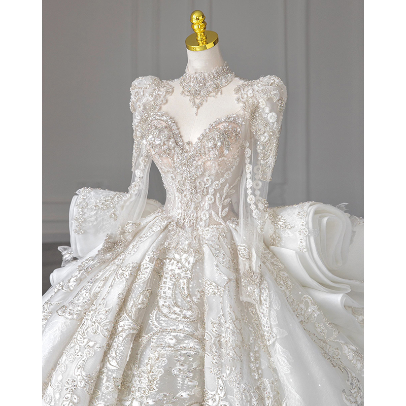 French retro wedding 2023 new bride heavy worker luxurious large trailer palace wind white high -end 2024 main yarn French retro wedding 2023 new bride heavy worker luxurious large trailer palace wind white high -end 2024 main yarn