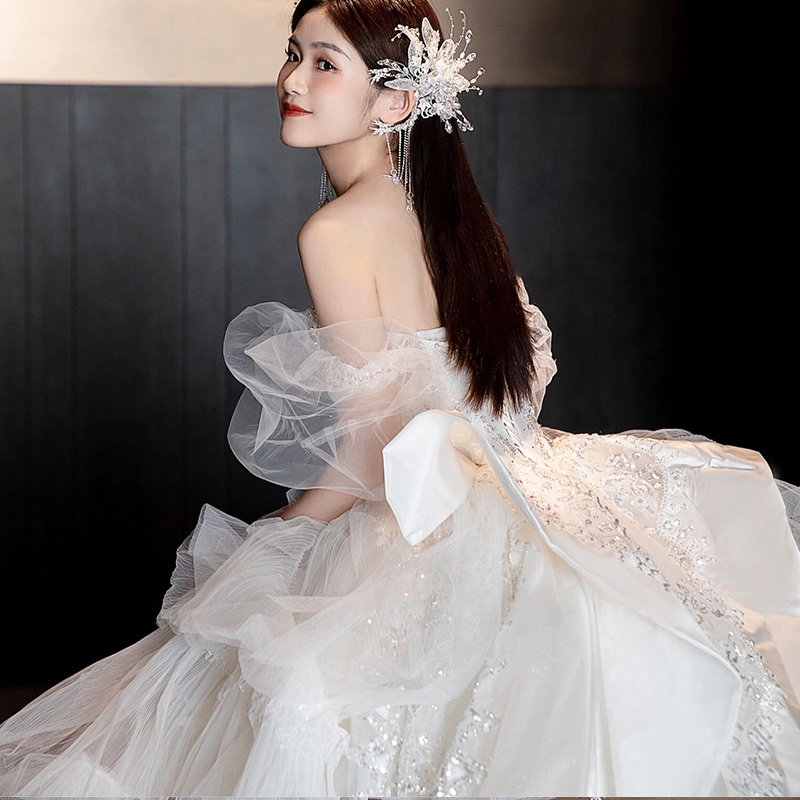 One -shoulder French Princess French Wedding 2023 New Bridal Heavy Industry Luxury Dragon Tail White Main Gauze 2024 One -shoulder French Princess French Wedding 2023 New Bridal Heavy Industry Luxury Dragon Tail White Main Gauze 2024