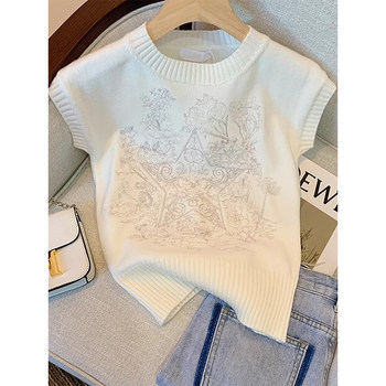 French-Style Embroidered Knitted Sleeveless Vest for Women, Summer Elegant Inner Wear, Slimming Outer Wear, Ice Silk Vest Top