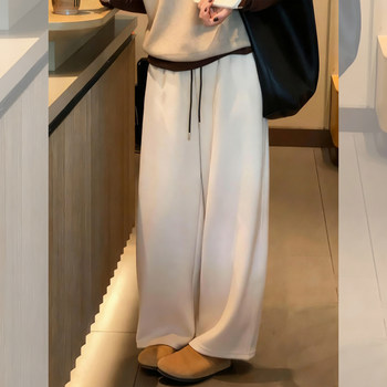 Off-White Casual Sports Pants for Women, Autumn and Winter Thickened, Drapey, Loose High-Waisted Wide-Leg Pants, Versatile Straight-Leg Pants for Petite Figures