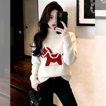 Korean-Style White Turtleneck Jacquard Knit Sweater for Women, Winter Inner Wear, Lazy and High-End Style, Very Beautiful Top