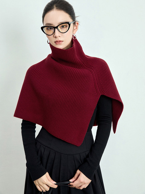 Retro High-Neck Warm Scarf Shawl for Women, Fashionable Slit Soft Knit Neck Warmer for Autumn and Winter, Thickened Outerwear