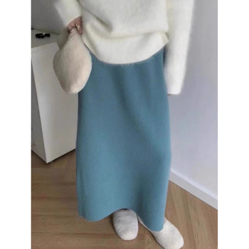 Autumn and Winter French Retro Raccoon Velvet Knitted Skirt for Small Women Slimming Look Elegant Woolen High Waist Hip Long Skirt