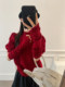 Beautiful Half-High Collar Crochet Knit Sweater for Women, Autumn and Winter Base Layer Sweater with Sleeve Cuffs, Festive Red Top for the New Year