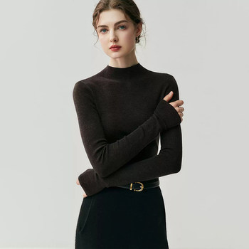 Half-Turtleneck Seamless Fitted Knit Sweater, Thin Knit Base Layer for Women, Autumn and Winter High-End Wool Inner Top