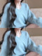 Korean-Style Soft Blue Mohair V-Neck Sweater for Women, Suitable for Autumn and Winter, Can Be Worn Outside, Loose and Lazy Style Knit Top