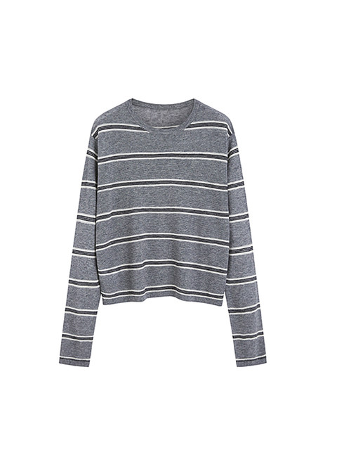 French-Style Round-Neck Striped Color-Block Knit Sweater for Women, Spring and Autumn Vintage Lazy Loose-Fitting Base Sweater, Thin Inner Layer Top