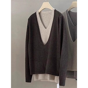Autumn and Winter Two-Piece V-Neck Cashmere Knitwear for Women, Lazy Style Loose Sweater, High-End and Elegant Soft Top