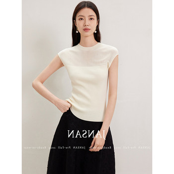 Summer French-Style Thin Ice Silk Knit Top for Women 2025 New High-End Round Neck T-Shirt with Small Flutter Sleeves and Slim Fit