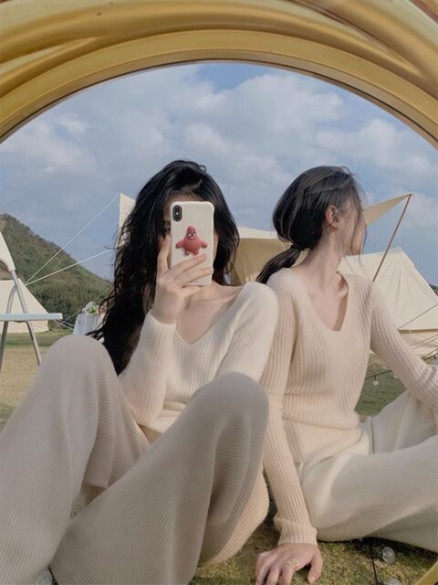 Autumn Soft and Drapey Knit Wide-Leg Pants for Women, Loose Casual Slimming Wool Straight-Leg Trousers for Petite Figures in Autumn and Winter