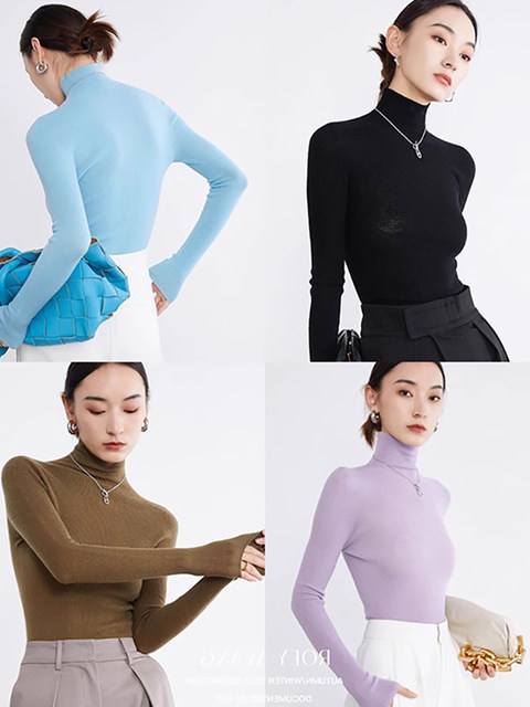 Autumn and Winter French-Style High-Neck Wool Knit Sweater for Women, High-End Inner Layer Base Shirt, Slim-Fit Soft and Cozy Top