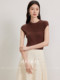 Summer French-Style Thin Ice Silk Knit Top for Women 2025 New High-End Round Neck T-Shirt with Small Flutter Sleeves and Slim Fit