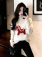 Korean white turtleneck pony jacquard sweater for women in winter, lazy high-end sweater, huge good-looking top