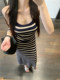 Korean-Style Striped Color-Block Sleeveless Camisole Dress for Women, Summer Sexy Design, Waist-Cinching Bodycon Dress, Elegant Long Dress