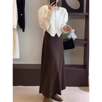 Autumn and Winter Thick Wool Knitted Skirt for Women, High-Waisted, Slimming A-Line Skirt, Elegant Umbrella Skirt, Long Skirt for Petite Women