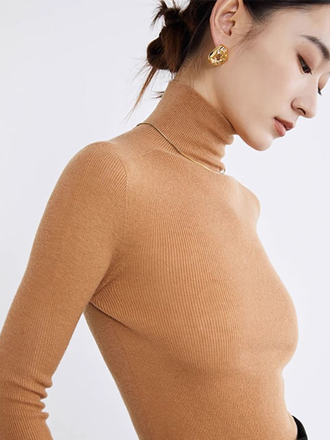 Autumn and Winter French-Style High-Neck Wool Knit Sweater for Women, High-End Inner Layer Base Shirt, Slim-Fit Soft and Cozy Top