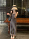 Korean-Style Striped Color-Block Sleeveless Camisole Dress for Women, Summer Sexy Design, Waist-Cinching Bodycon Dress, Elegant Long Dress