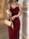 French-Style Red Swing-Neck Slit Slip Dress for Women, Summer High-End Acetate Satin Elegant Slimming Long Dress