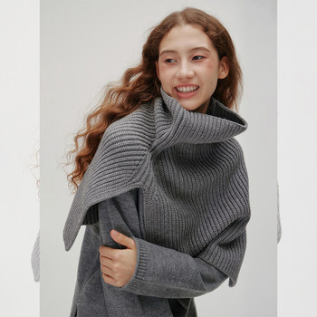 French Retro High-Neck Knitted Scarf Neck Warmer Women's Autumn and Winter Thickened Shawl with Slit Pullover Warm Cape Top
